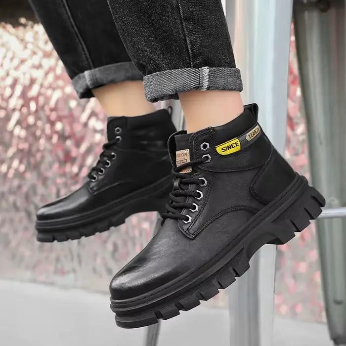 Bottes décontractées britanniques pour hommes, quatre saisons, à tige haute, semelle souple, antidérapantes, confortables, chaussures de marche en plein air, mode jeunesse, bottes de travail Joker