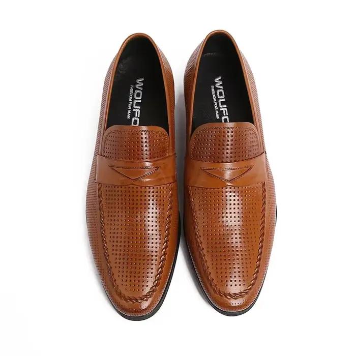 Chaussures simples pour hommes, couvre le pied, chaussures en cuir respirantes et perforées pour hommes, vêtements de travail, fabrication en cuir, style