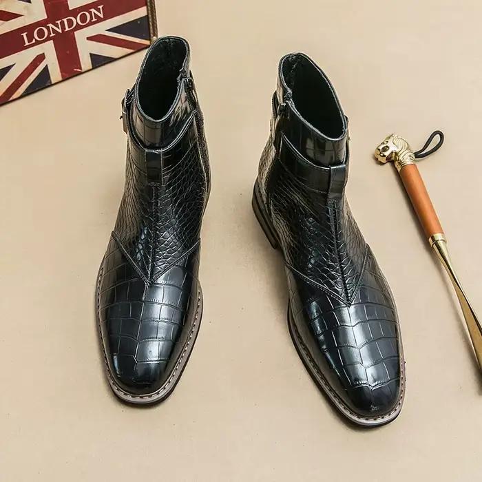 Bottes de banquet haut de gamme pour homme, bottines d'hiver, chaussures d'affaires pointues en cuir véritable, marron rétro, taille : 38-46