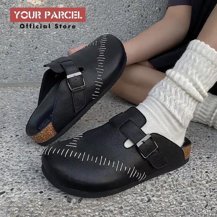 Nouvelles pantoufles d'été pour hommes avec une niche en cuir verni couture design chaussures Birken corknon