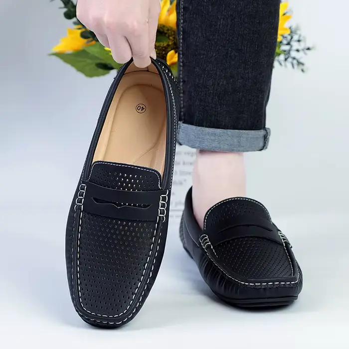 Mocassins ELUVA pour hommes sans lacet, chaussures décontractées en cuir, confortables, respirantes et antidérapantes pour toutes occasions estivales
