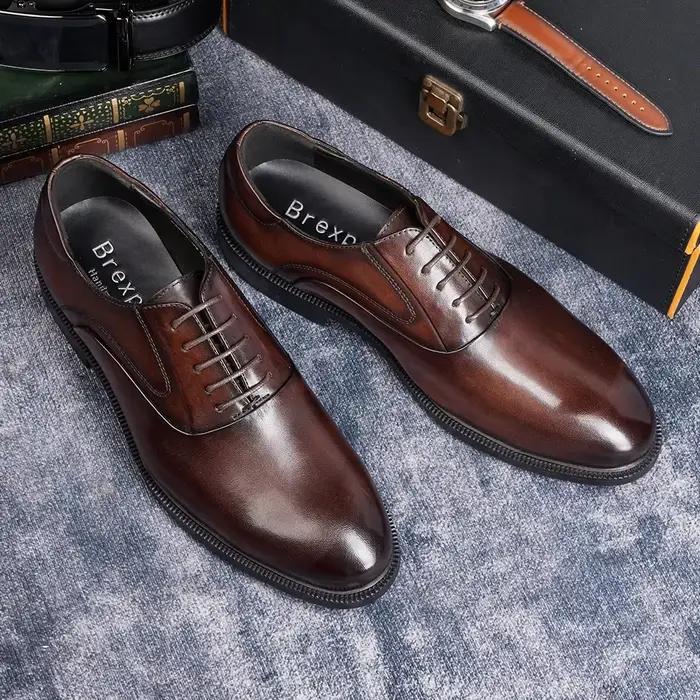 Chaussures en cuir formelles pour hommes d'affaires marron bas automne mariage Oxford pointu bureau mode