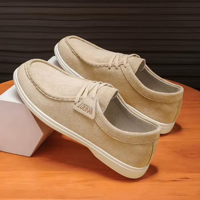Mocassins en daim pour hommes, chaussures décontractées souples à enfiler, légères, pour la marche et la conduite, confortables, plates, pour usage quotidien, gris