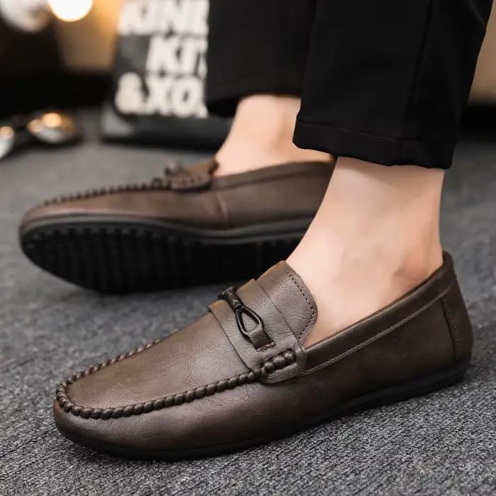 Chaussures décontractées en cuir pour homme, mocassins bout carré, design rétro, confort optimal pour les occasions décontractées et cadeaux spéciaux