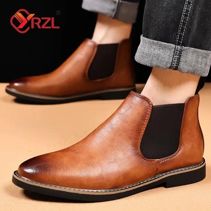 YRZL chaussures pour homme Chelsea bottes marque rétro confortable en cuir PU imperméable bottines anti-dérapant noir