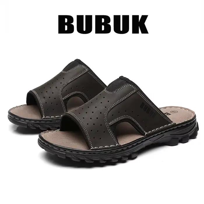 Chaussures de sport et de plage pour hommes Bubuk, pantoufles en cuir véritable avec un design confortable à bout ouvert, adaptées à un usage décontracté en intérieur et en extérieur, sandales décontr