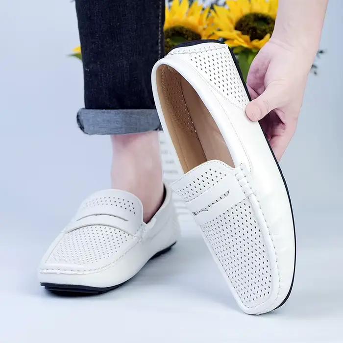 Mocassins ELUVA pour hommes sans lacet, chaussures décontractées en cuir, confortables, respirantes et antidérapantes pour toutes occasions estivales