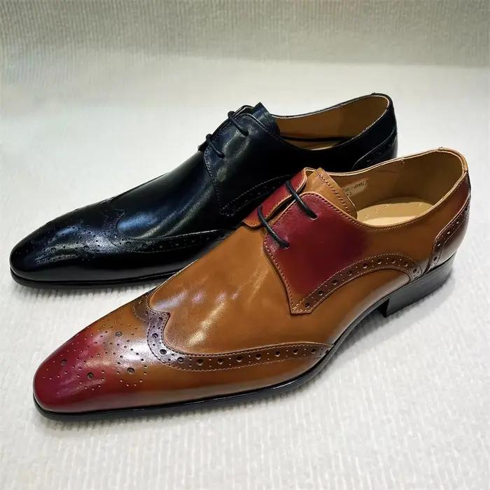 Chaussures richelieu en cuir véritable marron