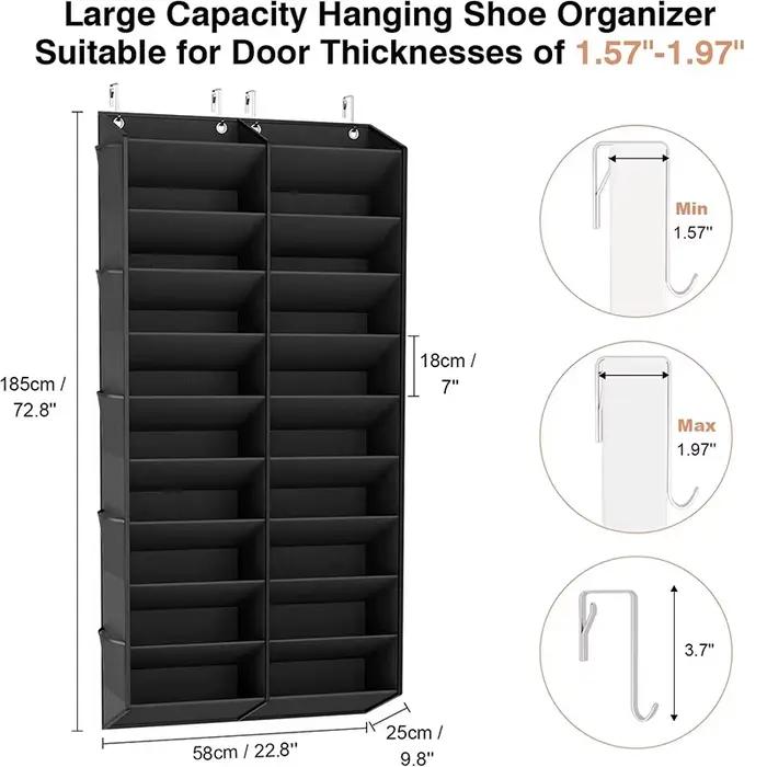Porte-chaussures suspendu sur porte, organiseur de chaussures pour 30 paires, rangement pour porte de placard, pour baskets et bottes, grand support à chaussures