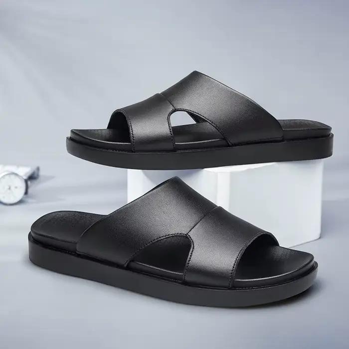 Pantoufles en cuir véritable YEISNDOO pour hommes, style de rue, confort optimal, pratique et polyvalent, durables, facile d'utilisation, idéales pour été et plage