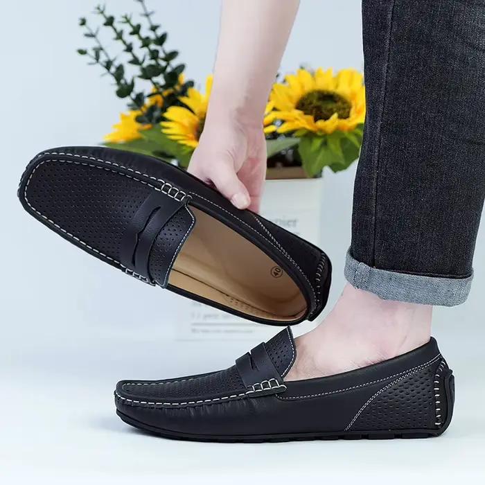 Mocassins ELUVA pour hommes sans lacet, chaussures décontractées en cuir, confortables, respirantes et antidérapantes pour toutes occasions estivales
