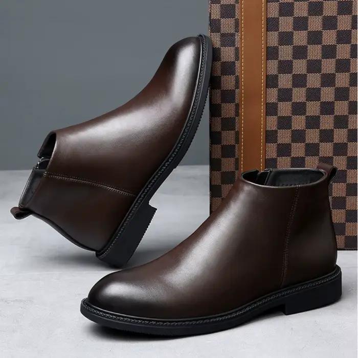Bottes Chelsea pour homme en cuir fendu bout rond polyvalentes printemps automne confortables hautes élégantes occassions multiples