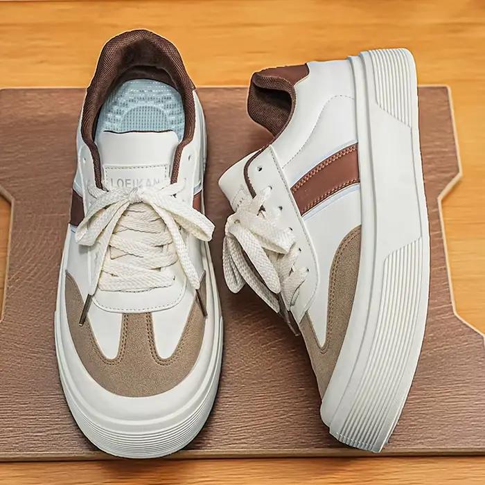 Baskets basses bicolores pour hommes avec semelle épaisse – Options marron/beige