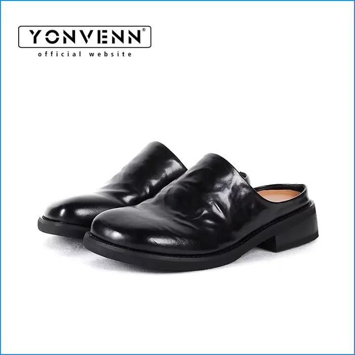 Pantoufles Birken chaussures pour hommes en cuir de vache lavé à l'avant plat demi-sandales à semelles épaisses