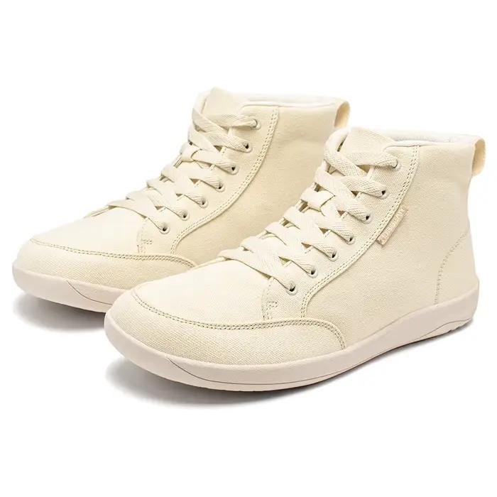 HOBIBEAR chaussures mi-hautes pieds nus unisexe boîte à bout large baskets en toile zéro goutte à lacets