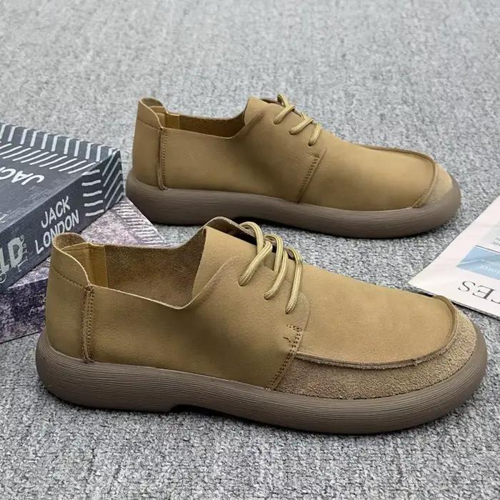 Chaussures décontractées en cuir respirant à semelle épaisse rétro pour hommes