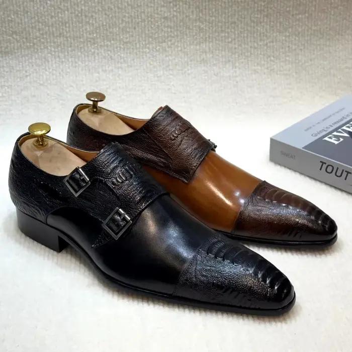 Chaussures de moine marron faites à la main pour hommes