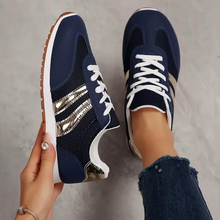 Chaussures de sport bleues d'été, baskets à tête ronde de couleur assortie, semelle souple à lacets, antidérapantes, résistantes à l'usure, plates