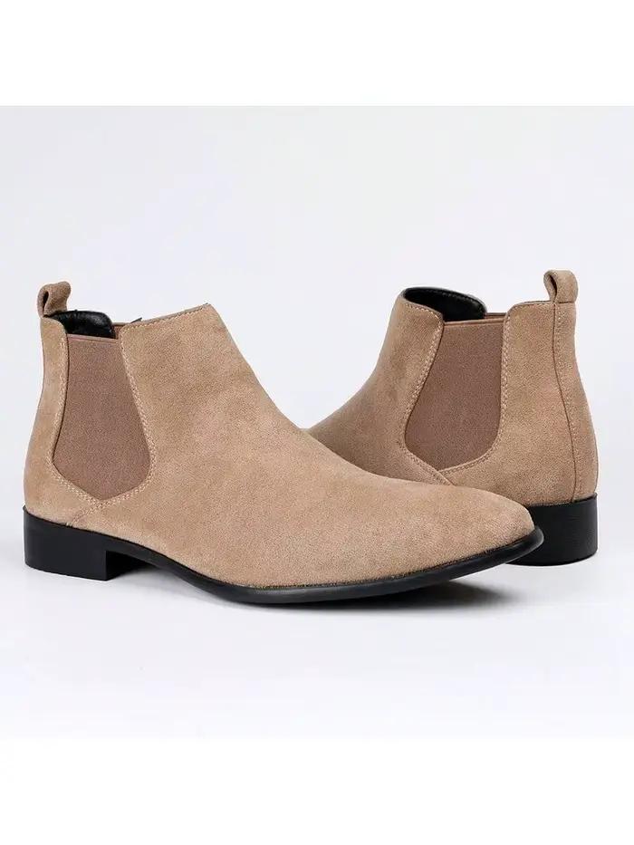 Bottes classiques à double élasticité pour hommes, pointu, faible talon, fausse fourrure, printemps automne, fait main, faux daim, PVC, occassions professionnelles et détente