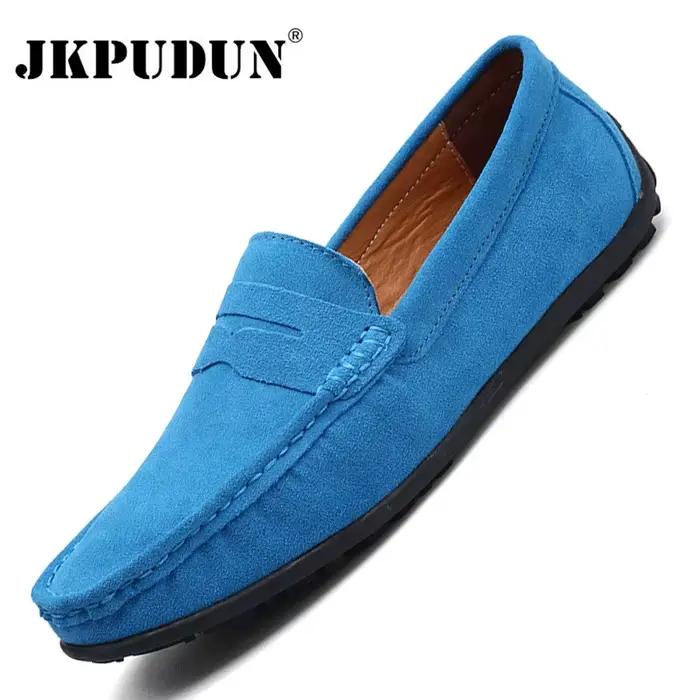 JKPUDUN – chaussures en cuir véritable pour homme, marque de luxe, mocassins à enfiler décontractés, de style italien, noir et bleu, idéal pour la conduite