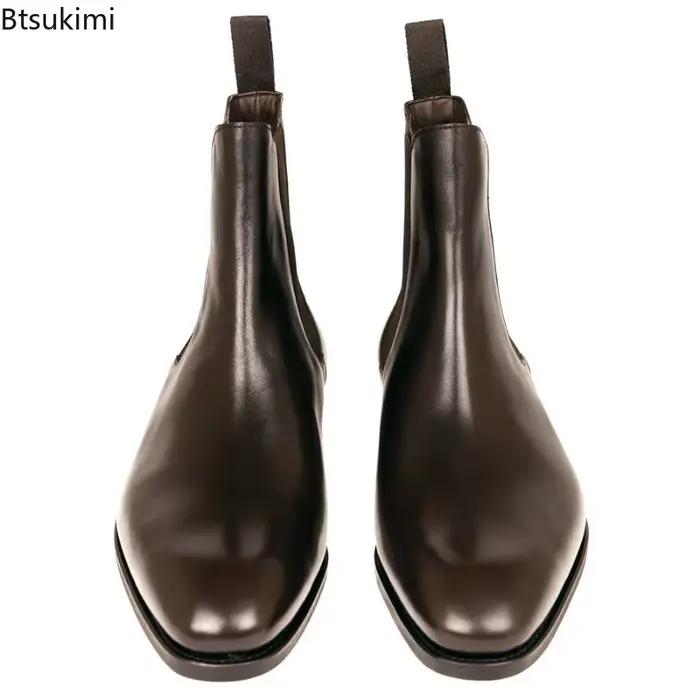 Nouvelles Bottines Chelsea pour Hommes en PU Marron Style Britannique Polyvalent Décontracté et Habillé Idéales pour la Ville et les Fêtes Occasions Spéciales
