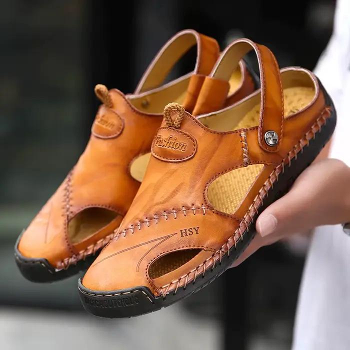 Pantoufles de plage en cuir pour hommes