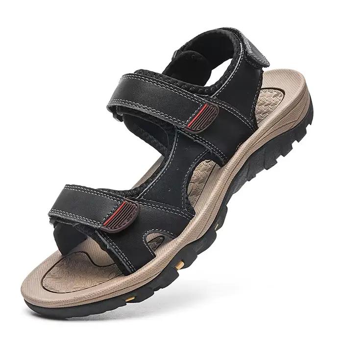 Sandales en cuir véritable pour hommes, chaussures d'extérieur, plage d'été, grande taille 47 48