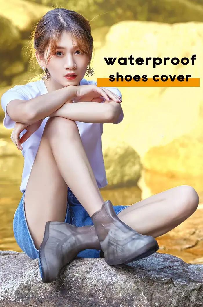 Couvre-chaussures imperméables en silicone, couvre-bottes de pluie montantes, surchaussures antidérapantes unisexe en caoutchouc résistant à l'eau pour jours de pluie