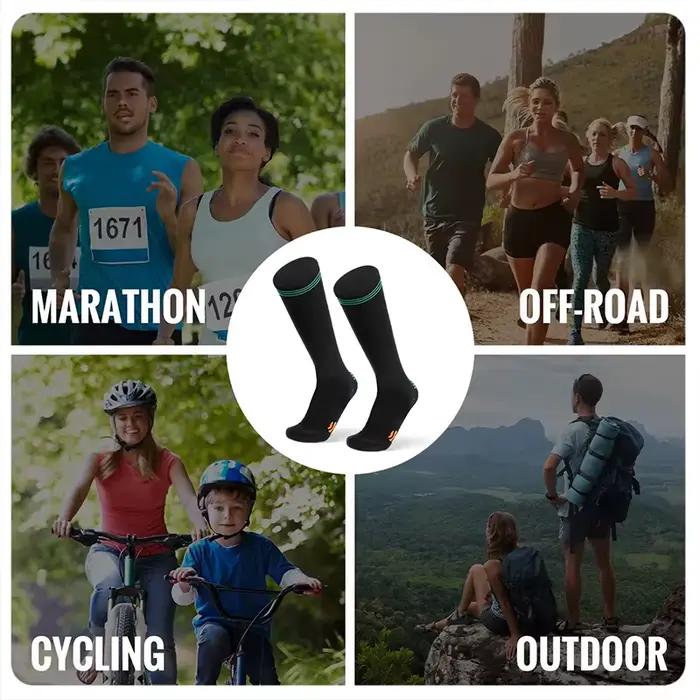 Chaussettes de compression sportives, absorbant les chocs, antidérapantes, pour varices, absorbant l'humidité et la transpiration, pour la course à pied et le cyclisme