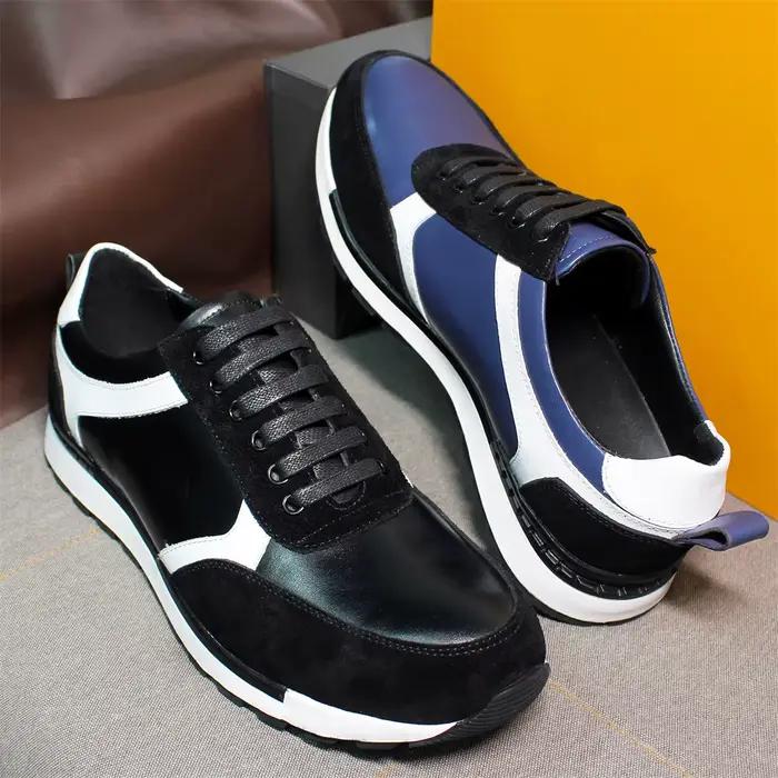 Chaussures en cuir pour hommes de haute qualité à lacets bout rond confortable à la main bleu chaussures de loisir à la mode chaussures de Banquet de mariage