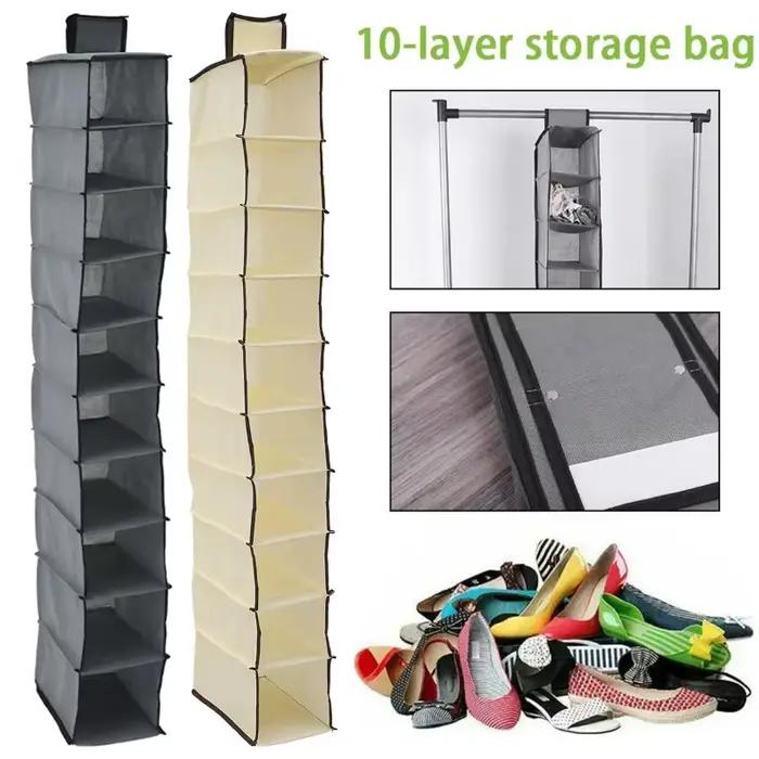 Étagère à chaussures suspendue à 10 couches au-dessus de la porte, organisateur pliable, placard, garde-robe, gain de place, cintre de rangement pour chaussures et chapeaux