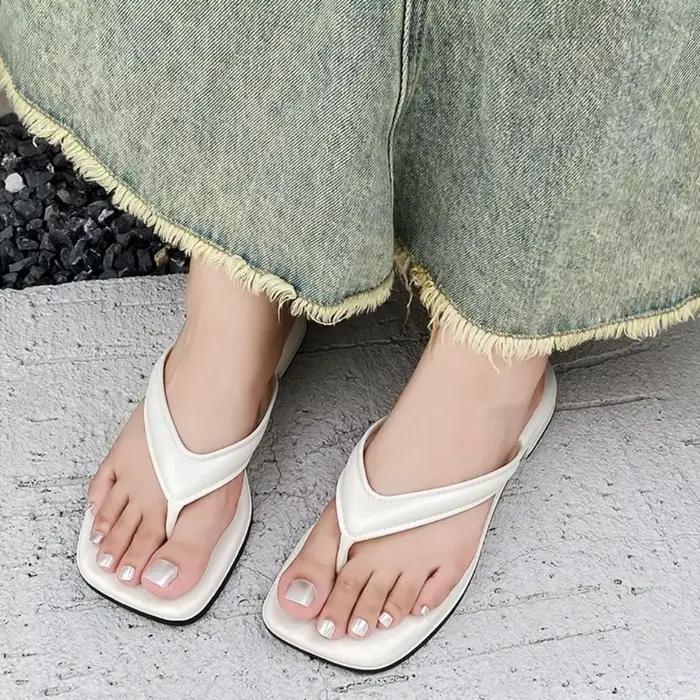 Sandales confortables et élégantes à bout carré, couleur unie, semelles antidérapantes, pour la plage