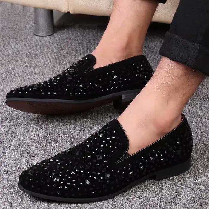Mocassins UXST Hommes Bout Pointu Luxe Denim Paillettes Chaussures Soirée Mariage Nouvelle Collection