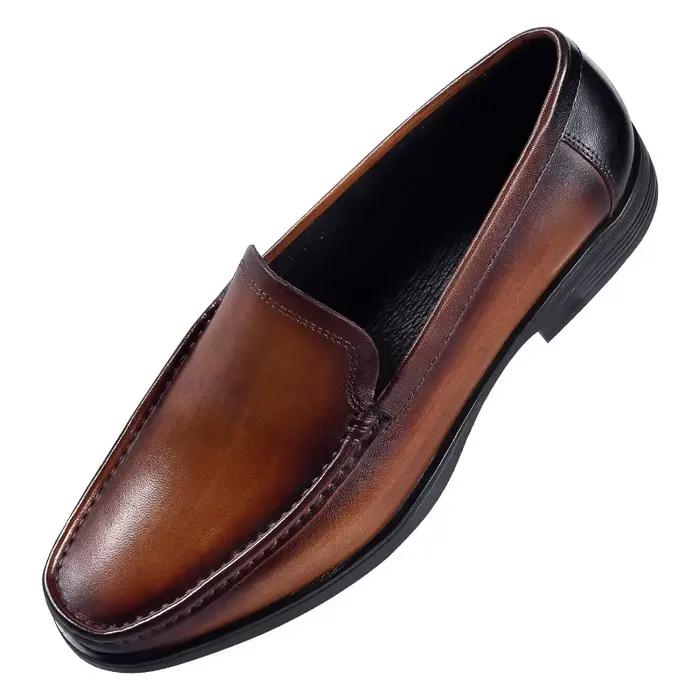 Nouvelles Chaussures Habillées Marron Vintage 2026 pour Hommes – Mocassins d'Affaires Élégants en Cuir Véritable à Enfiler