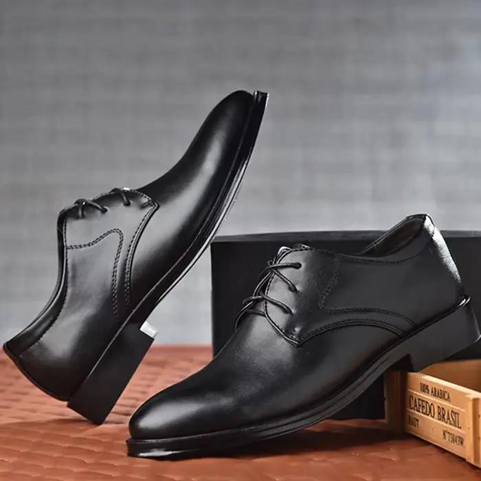 Chaussures formelles en cuir noir pour hommes occasionnels mariage fête bureau grandes tailles pointu bout à lacets