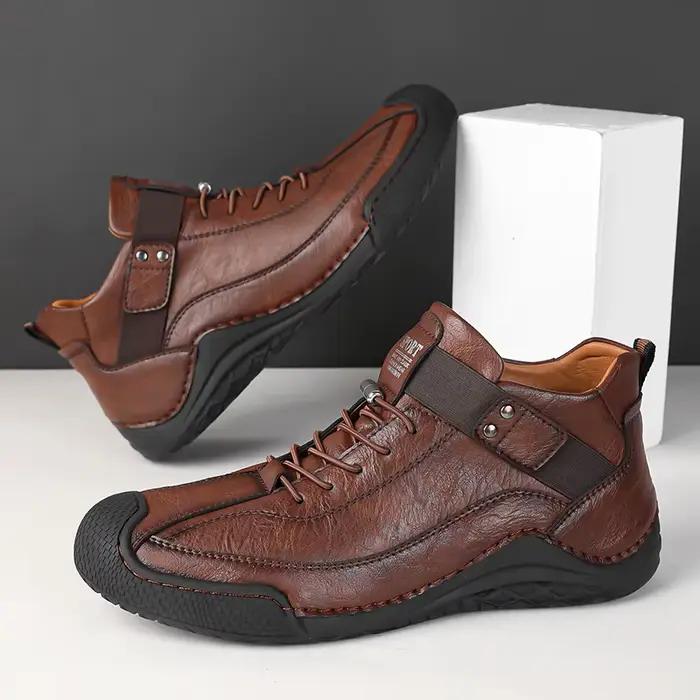 Bottes décontractées en cuir cousues à la main pour hommes, chaussures de rinçage, chaussures de marche, zones respirantes, créateur de mode