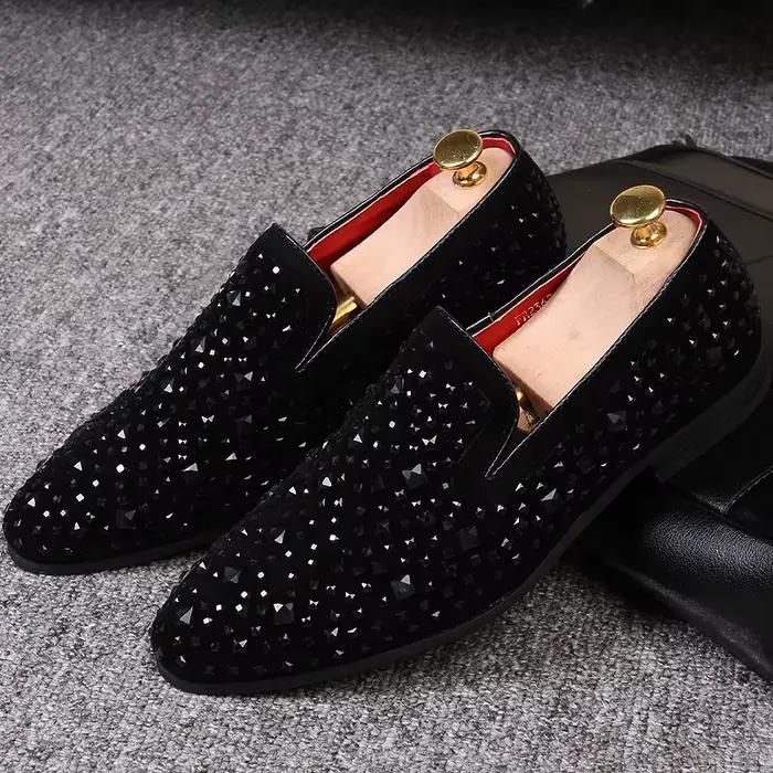 Mocassins UXST Hommes Bout Pointu Luxe Denim Paillettes Chaussures Soirée Mariage Nouvelle Collection
