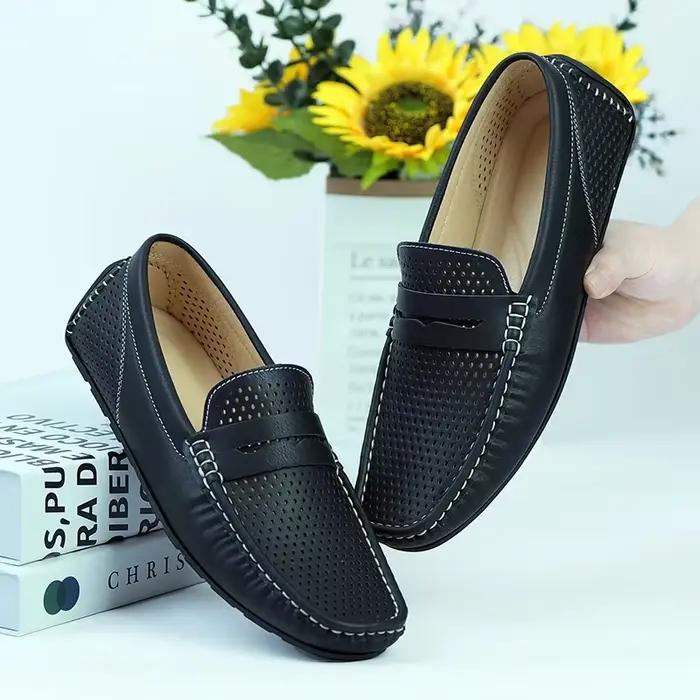 Mocassins ELUVA pour hommes sans lacet, chaussures décontractées en cuir, confortables, respirantes et antidérapantes pour toutes occasions estivales