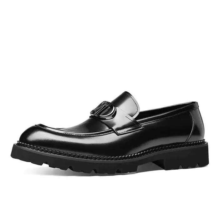 Chaussures en cuir véritable JMH pour hommes bout rond semelles caoutchouc pour mariage et cérémonies formelles