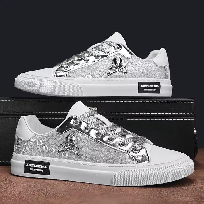 Chaussures de skateboard Bling pour hommes, chaussures de sport plates, légères et confortables, en cuir, décontractées et modernes pour les occasions spéciales