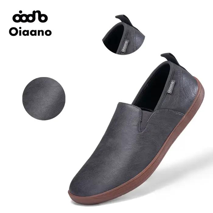 Oiaano bout large hommes chaussures minimalistes baskets confortables en cuir chaussures décontractées noir sans lacet loisirs mocassins conduite bureau