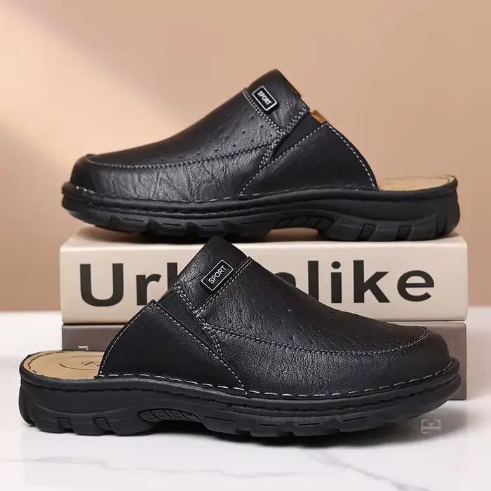 Mules pour hommes à enfiler avec empeigne perforée et panneau latéral élastique pour un port facile