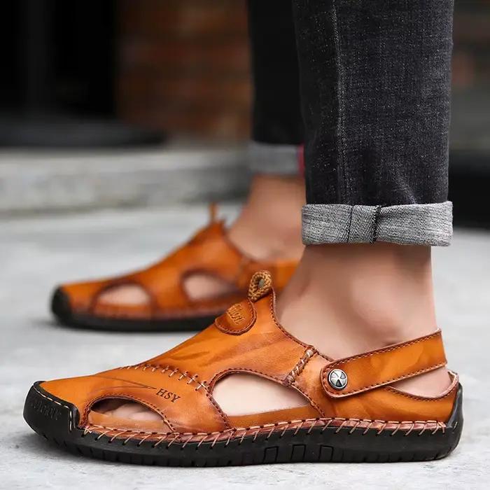 Pantoufles de plage en cuir pour hommes