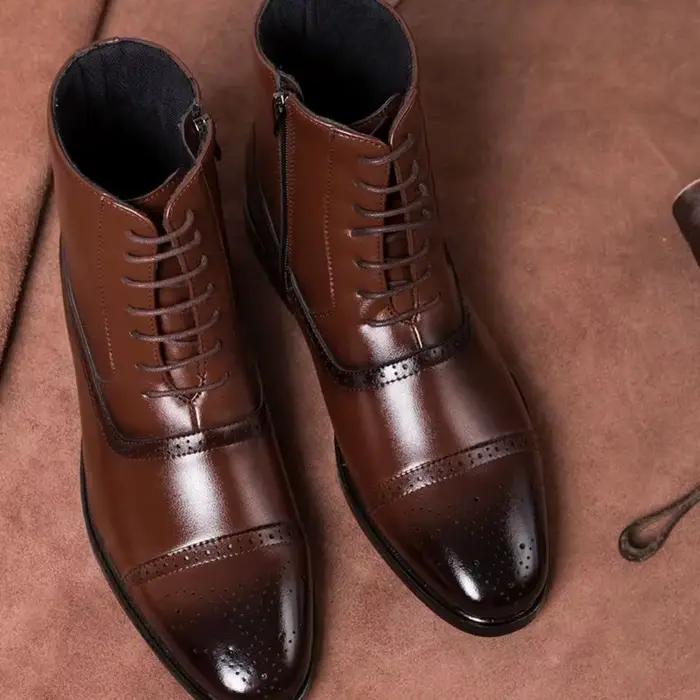 Bottes de cheville pour hommes, style ethnique, printemps/automne, semelle en caoutchouc, cuir artificiel, talons moyens, bout arrondi, bottes de moto, haute qualité, ajustement parfait