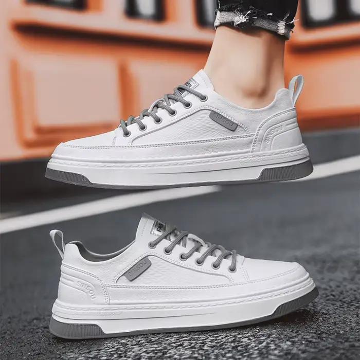 Chaussures en microfibre et PU décontractées YEAE pour homme, baskets plates noires et blanches, pour loisirs et travail, confort et style élégant