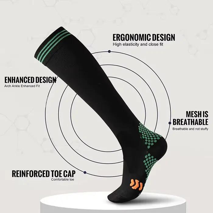 Chaussettes de compression sportives, absorbant les chocs, antidérapantes, pour varices, absorbant l'humidité et la transpiration, pour la course à pied et le cyclisme