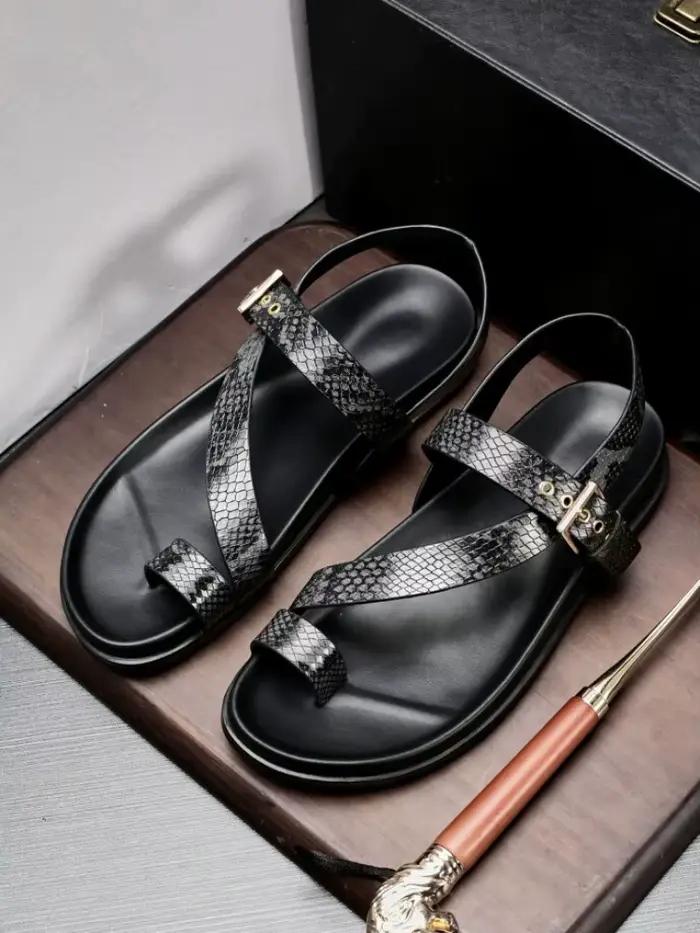 Sandales d'été en cuir véritable homme BEKEDEKE gladiateur décontractées à clip pour hommes occassions spéciales