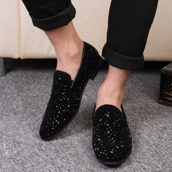 Mocassins UXST Hommes Bout Pointu Luxe Denim Paillettes Chaussures Soirée Mariage Nouvelle Collection