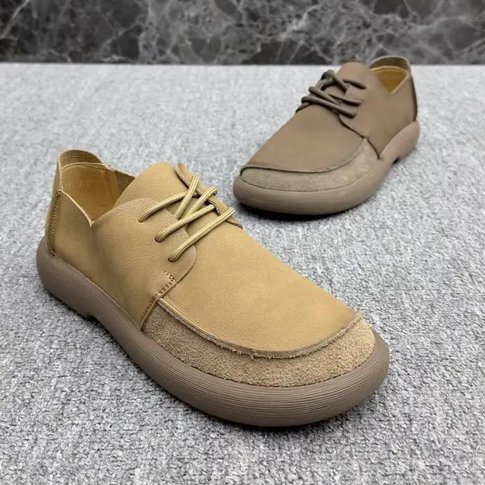 Chaussures décontractées en cuir respirant à semelle épaisse rétro pour hommes