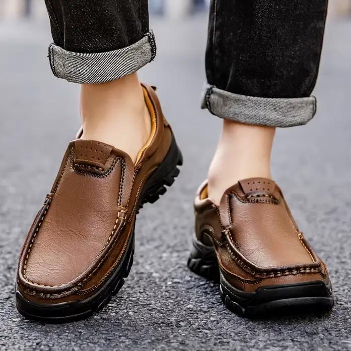 Chaussures de marque pour hommes, chaussures décontractées en cuir véritable de haute qualité, chaussures plates confortables pour hommes d'affaires, chaussures de travail en plein air pour hommes